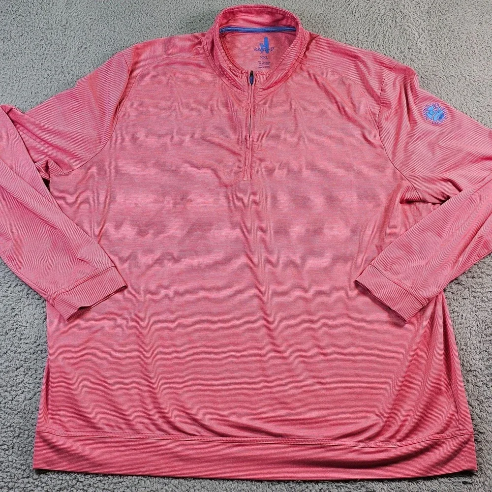 Johnnie-O Mens 2XL Pink Striped 1/4 Zip Harrison Lake CC Golf Pullover